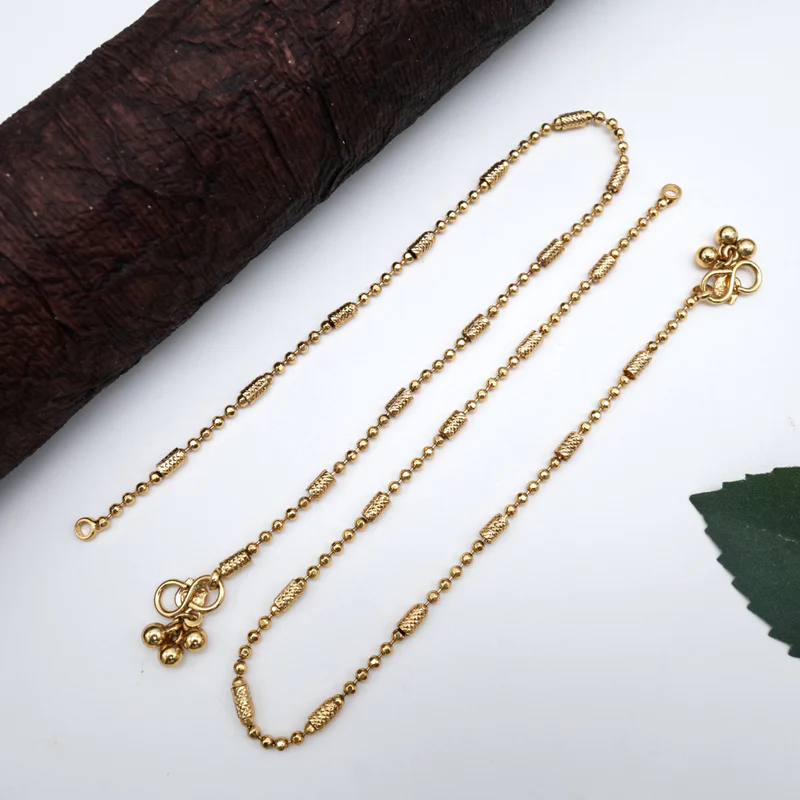 Antique Gold Bar Balls Real Gold Look Anklets